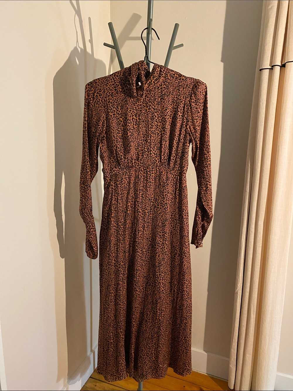 Free People Brown Leopard-Print Long Sleeve Maxi Dress